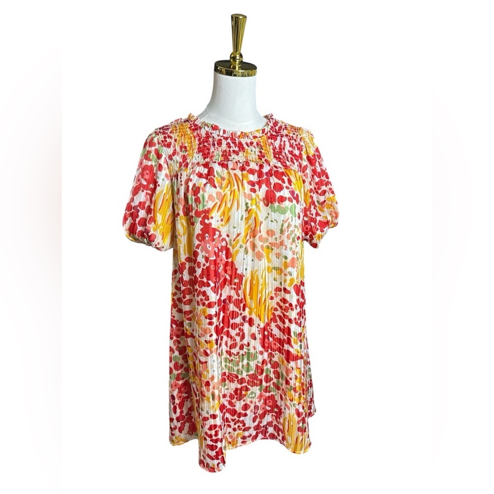 Umgee Multi Color Floral Metallic Embellished Mini Dress Size S